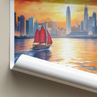 Victoria Poster - Hong Kong Framed Art - Red Sail Sunset Home Decor
