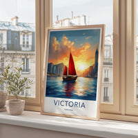 Victoria Poster - Hong Kong Framed Print - Calming Boat Sunset Lounge Decor
