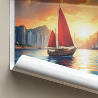 Victoria Poster - Hong Kong Framed Print - Calming Boat Sunset Lounge Decor