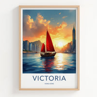 Victoria Poster - Hong Kong Framed Print - Calming Boat Sunset Lounge Decor