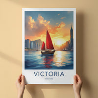 Victoria Poster - Hong Kong Framed Print - Calming Boat Sunset Lounge Decor