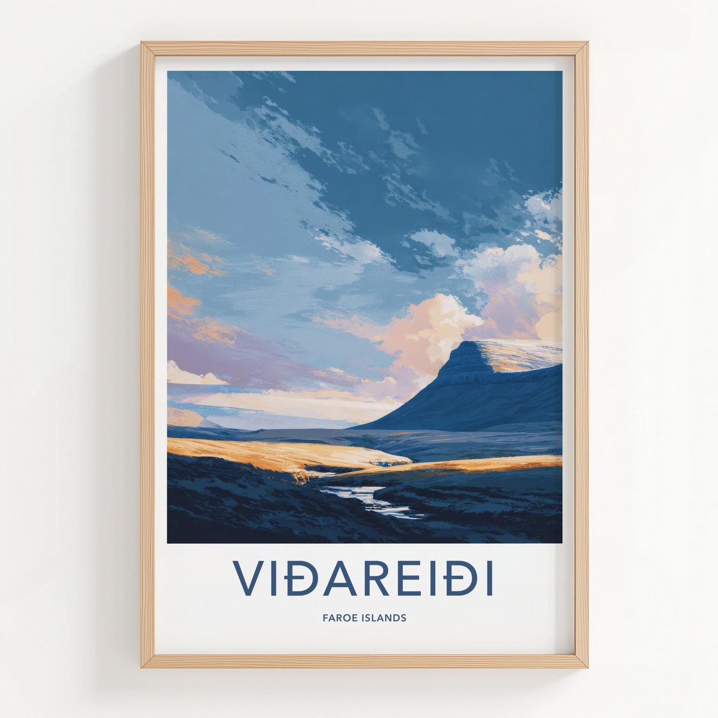 Vidareidi Poster - Faroe Islands Travel Art - Vivid Mountain Stream Wall Decor