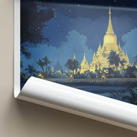 Vientiane Poster - Laos Travel Art - Glowing Pagoda Night Home Decor