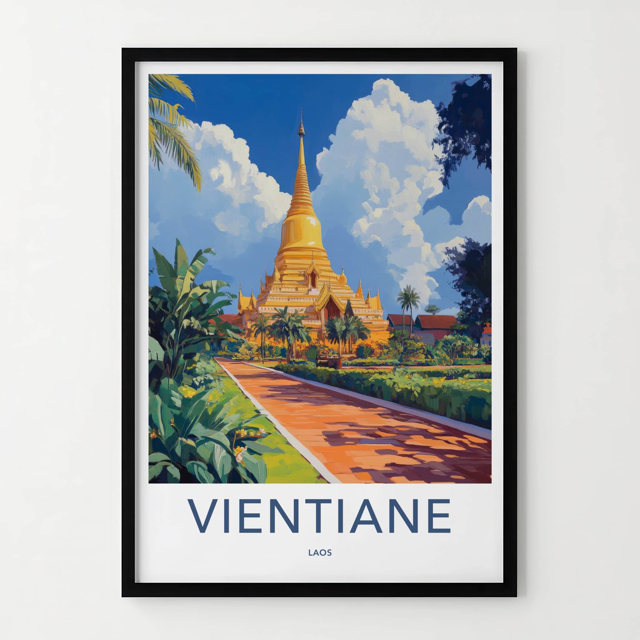 Vientiane Poster - Laos Travel Art - Golden Stupa Garden Home Decor