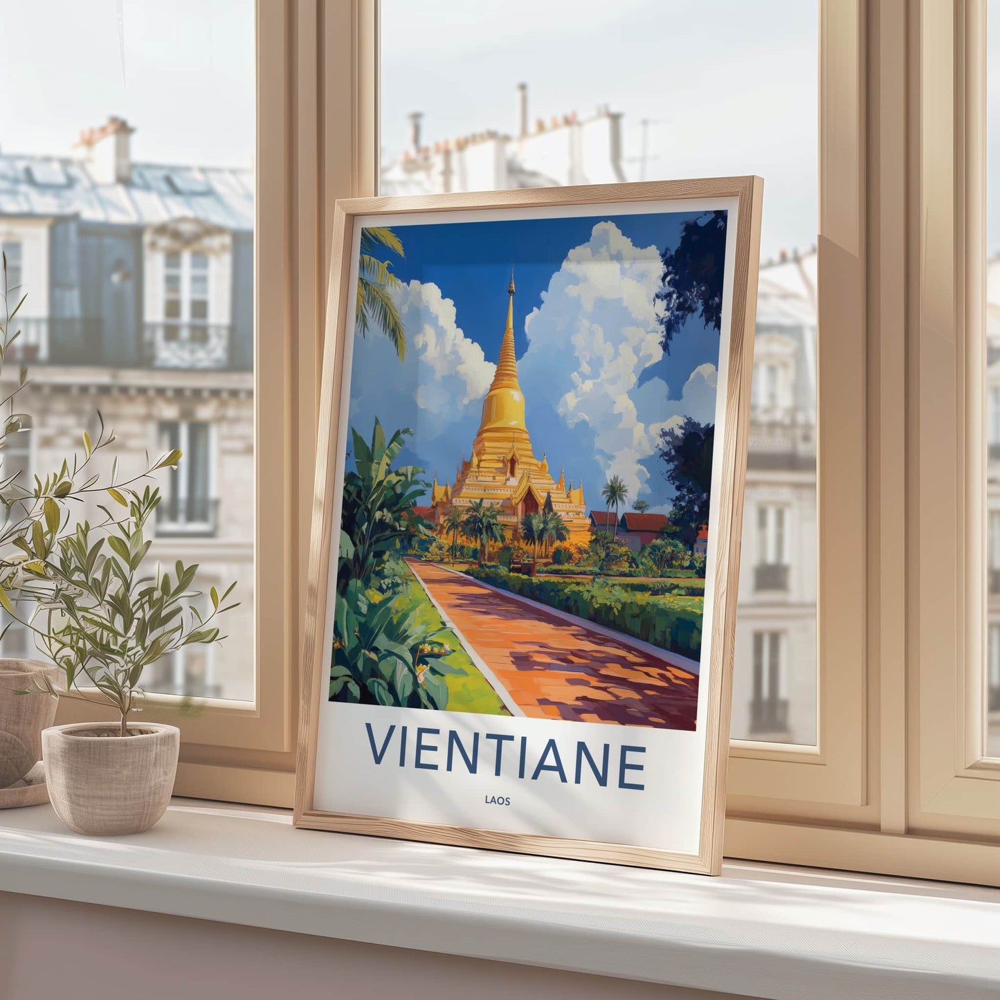 Vientiane Poster - Laos Travel Art - Golden Stupa Garden Home Decor