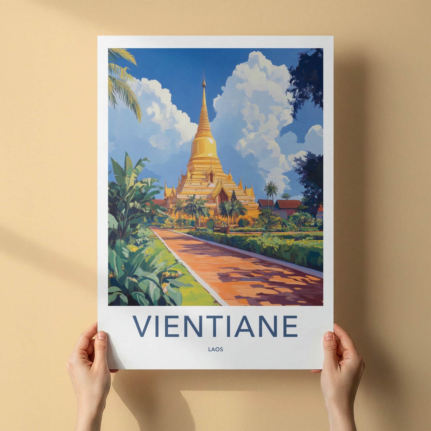 Vientiane Poster - Laos Travel Art - Golden Stupa Garden Home Decor
