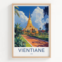 Vientiane Poster - Laos Travel Art - Golden Stupa Garden Home Decor