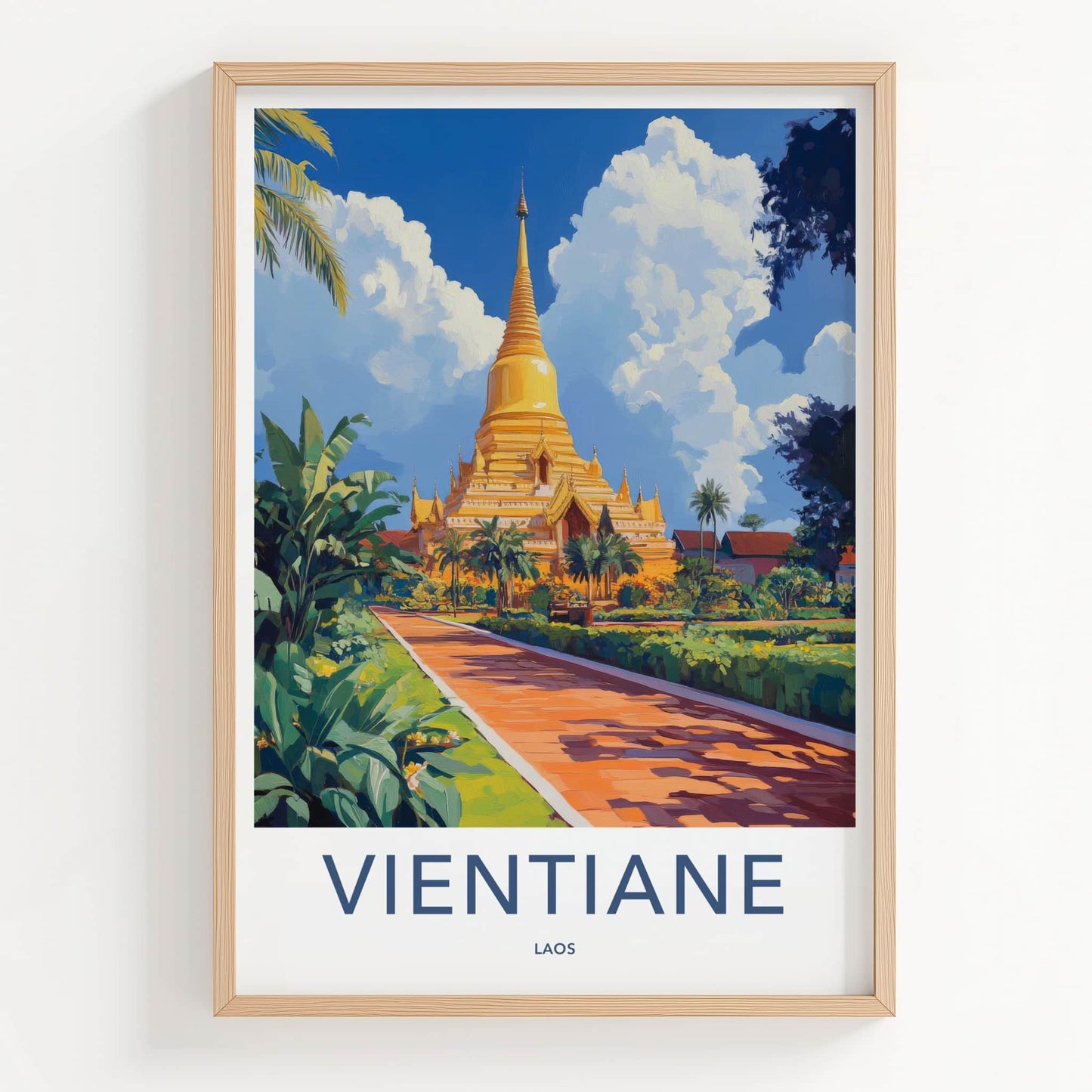 Vientiane Poster - Laos Travel Art - Golden Stupa Garden Home Decor