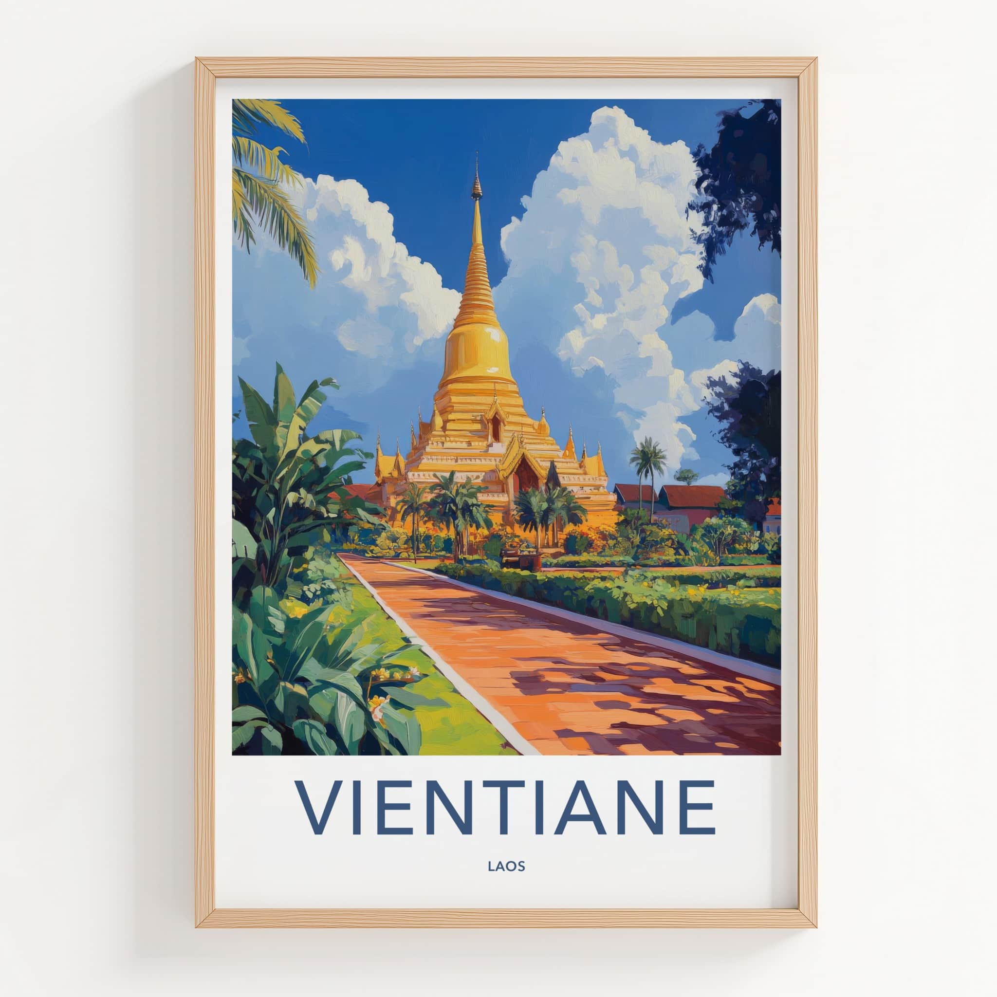 Vientiane Poster - Laos Travel Art - Golden Stupa Garden Home Decor