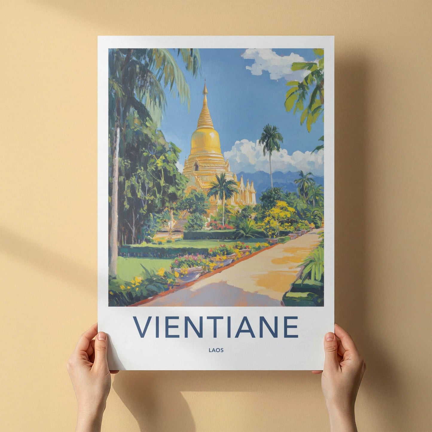 Vientiane Poster - Laos Travel Art - Golden Stupa Garden Wall Decor