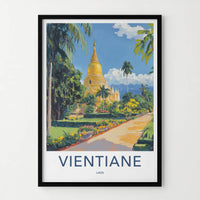 Vientiane Poster - Laos Travel Art - Golden Stupa Garden Wall Decor