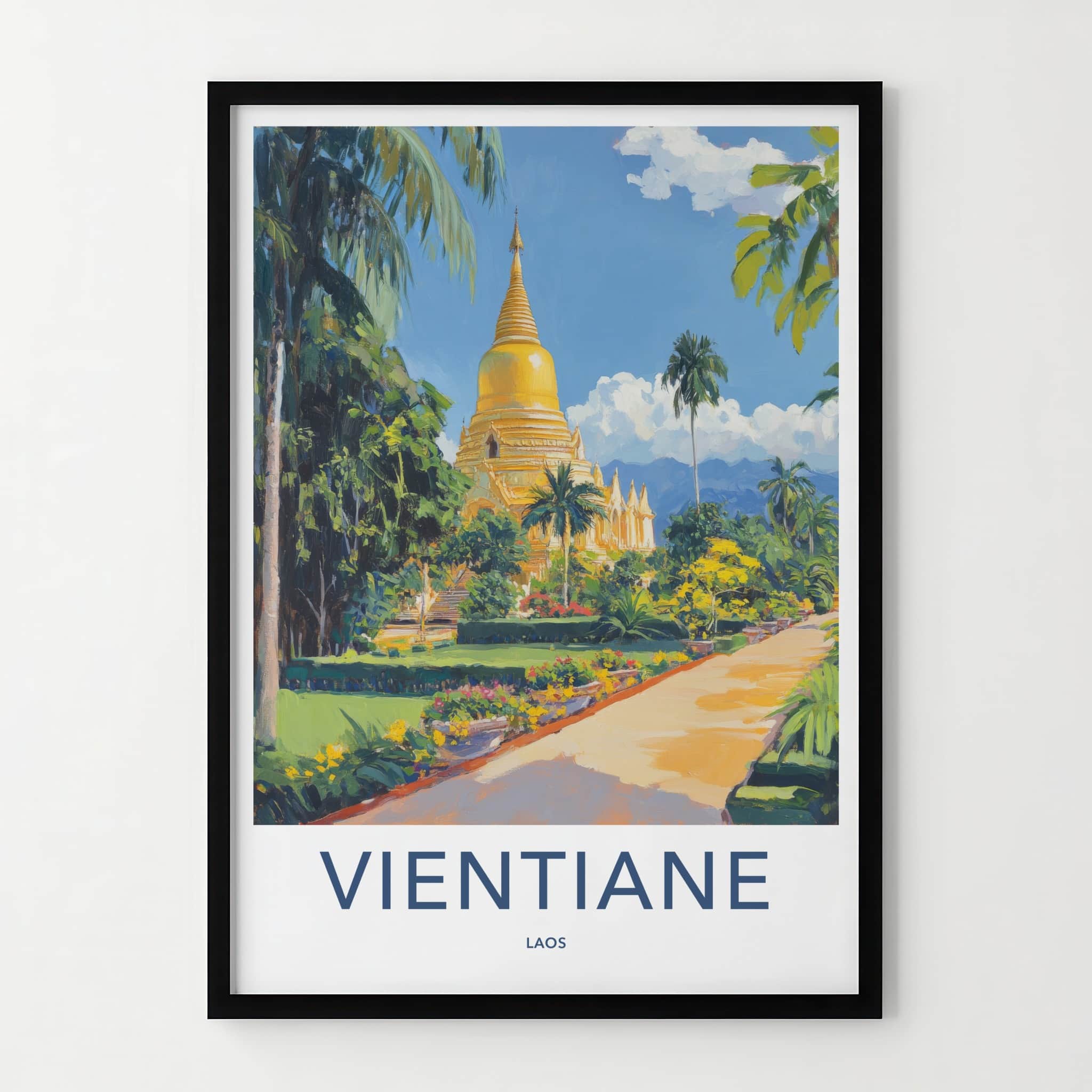 Vientiane Poster - Laos Travel Art - Golden Stupa Garden Wall Decor