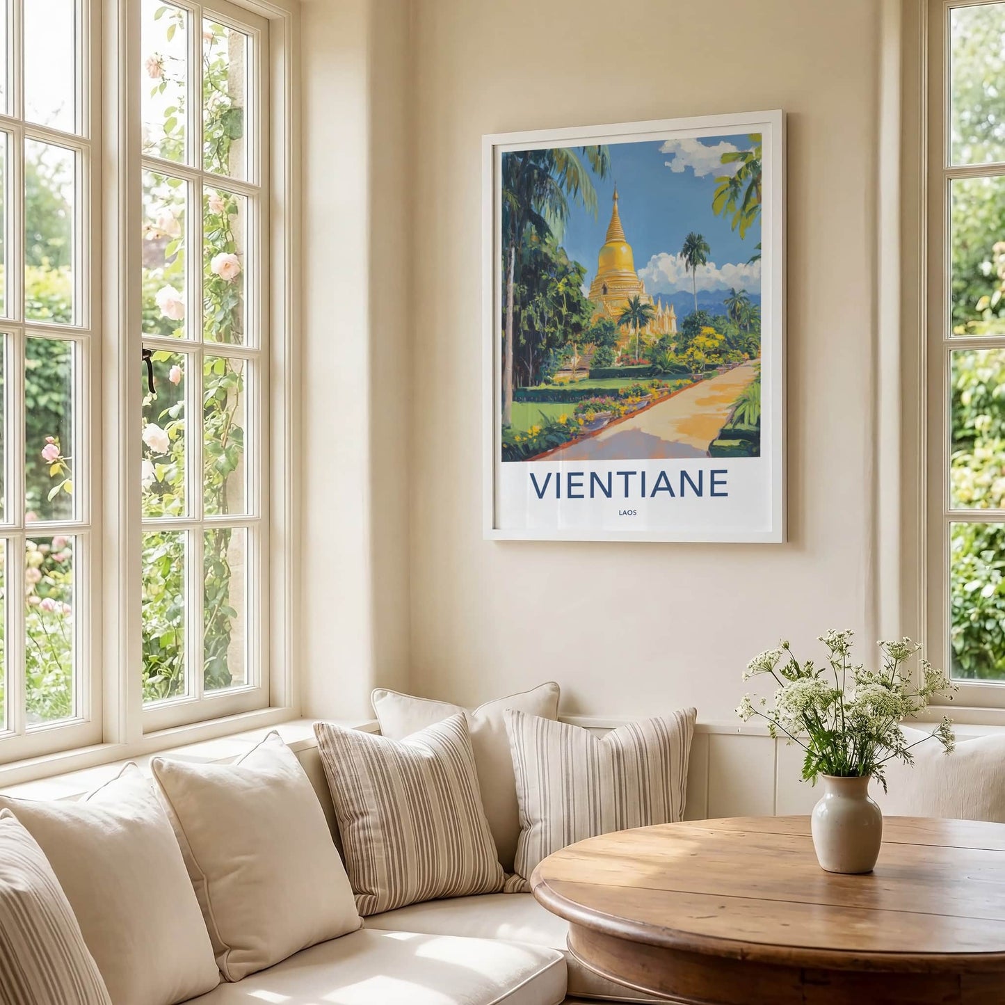 Vientiane Poster - Laos Travel Art - Golden Stupa Garden Wall Decor