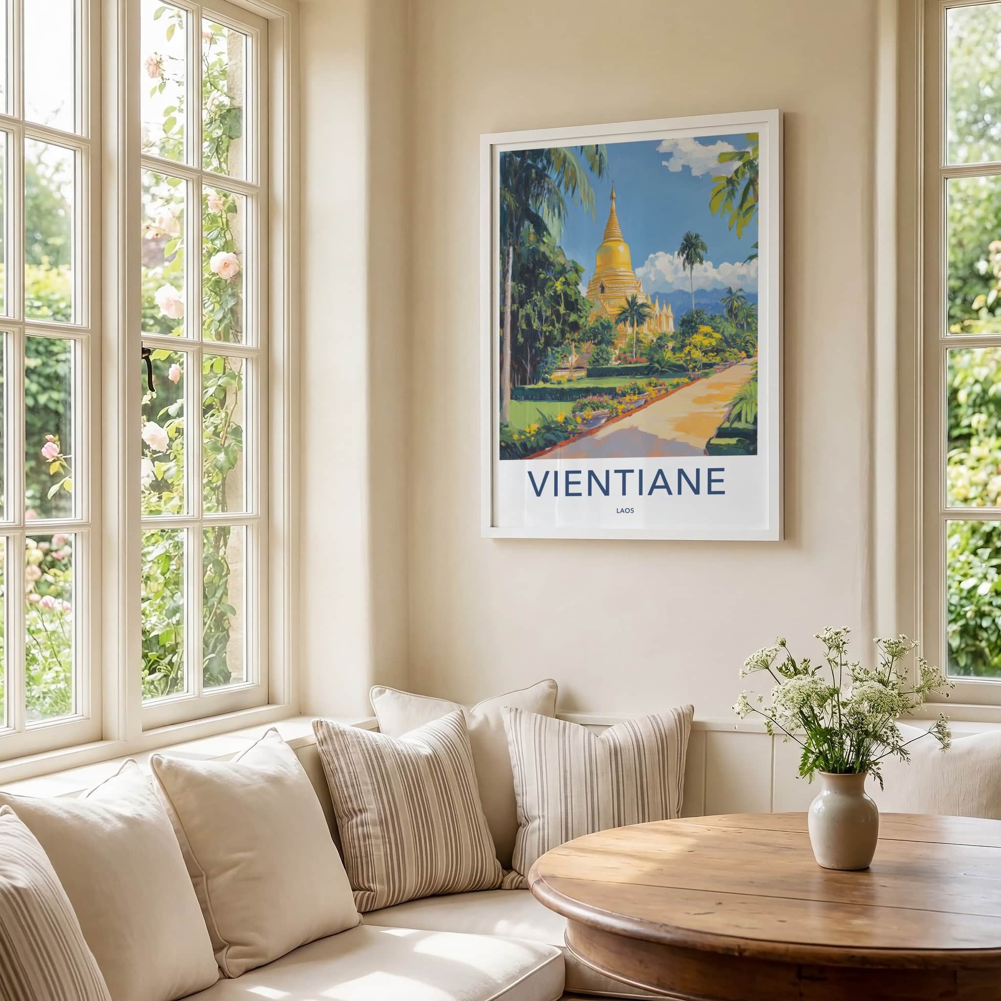 Vientiane Poster - Laos Travel Art - Golden Stupa Garden Wall Decor