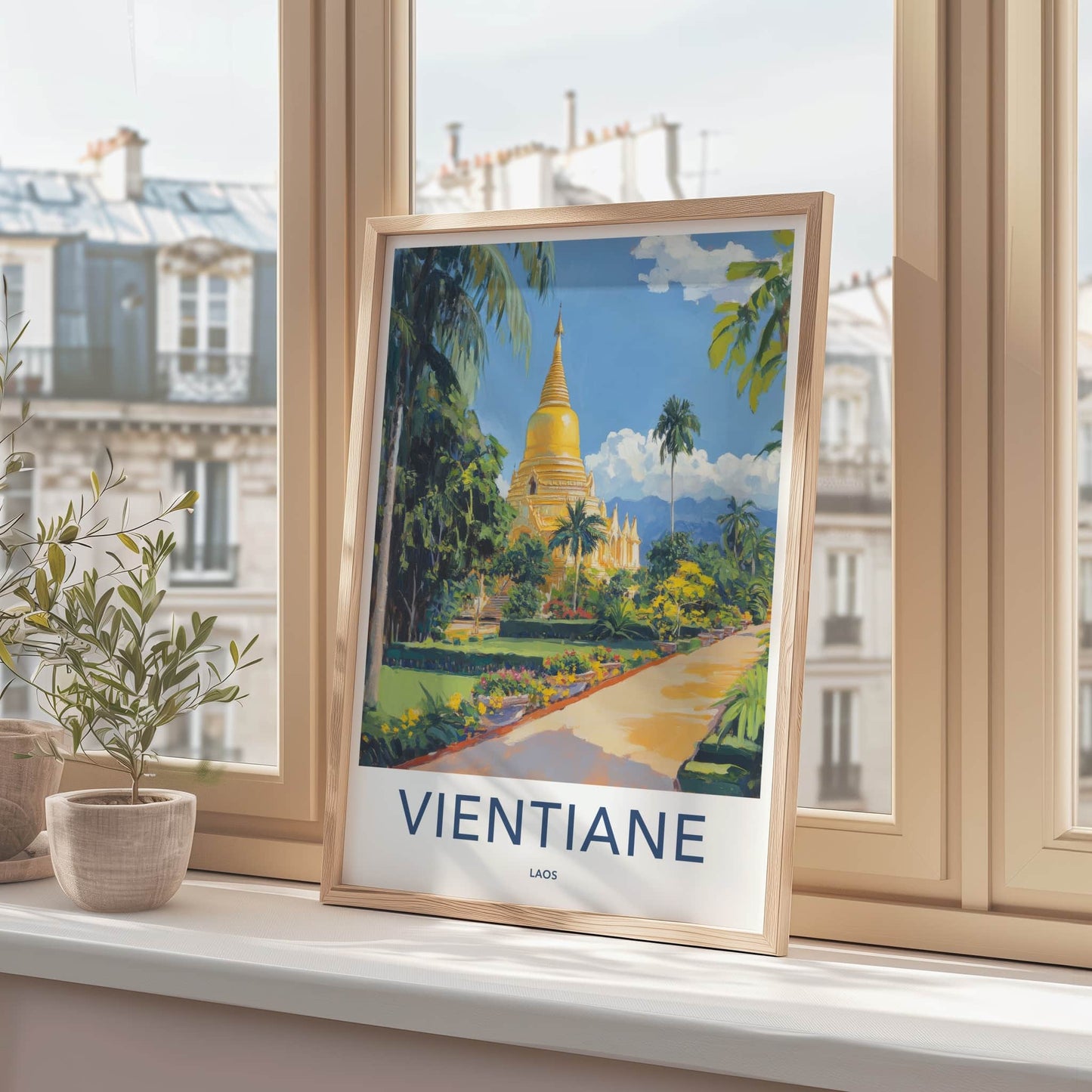 Vientiane Poster - Laos Travel Art - Golden Stupa Garden Wall Decor