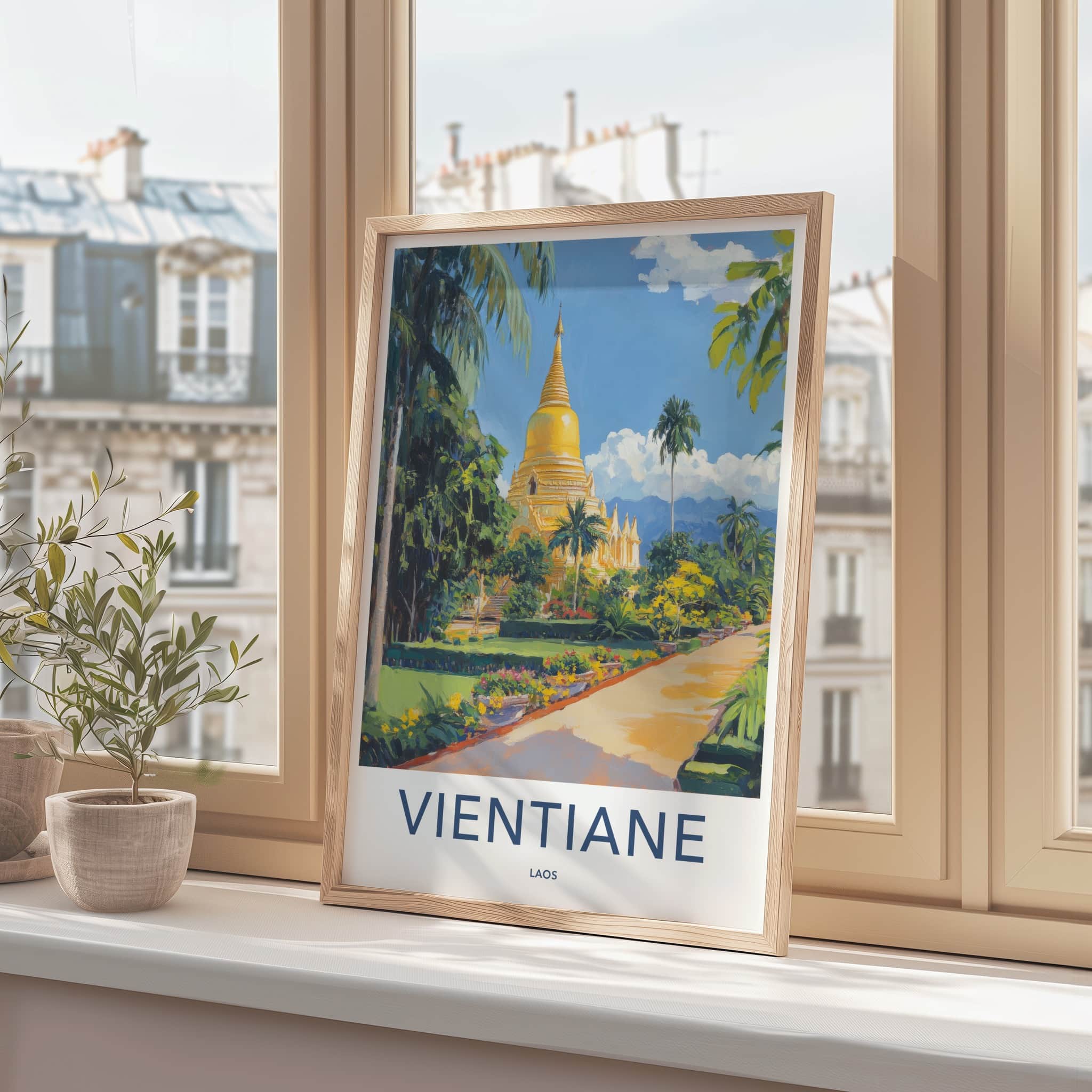 Vientiane Poster - Laos Travel Art - Golden Stupa Garden Wall Decor