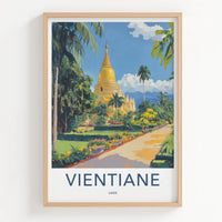 Vientiane Poster - Laos Travel Art - Golden Stupa Garden Wall Decor