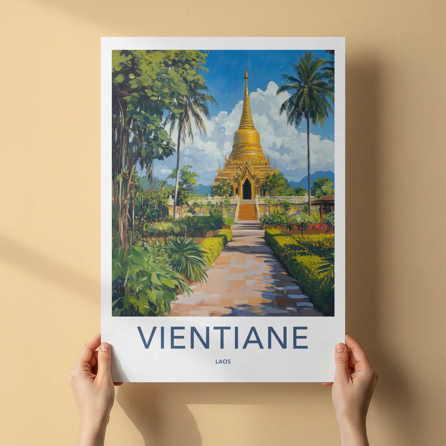 Vientiane Poster - Laos Travel Art - Golden Temple Gardens Home Decor