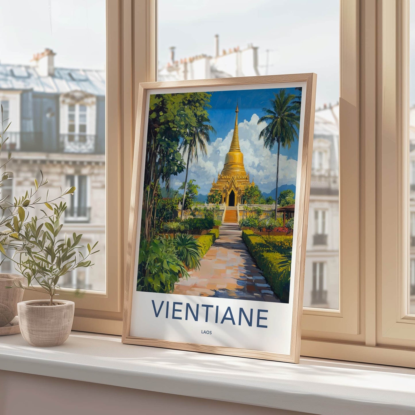 Vientiane Poster - Laos Travel Art - Golden Temple Gardens Home Decor