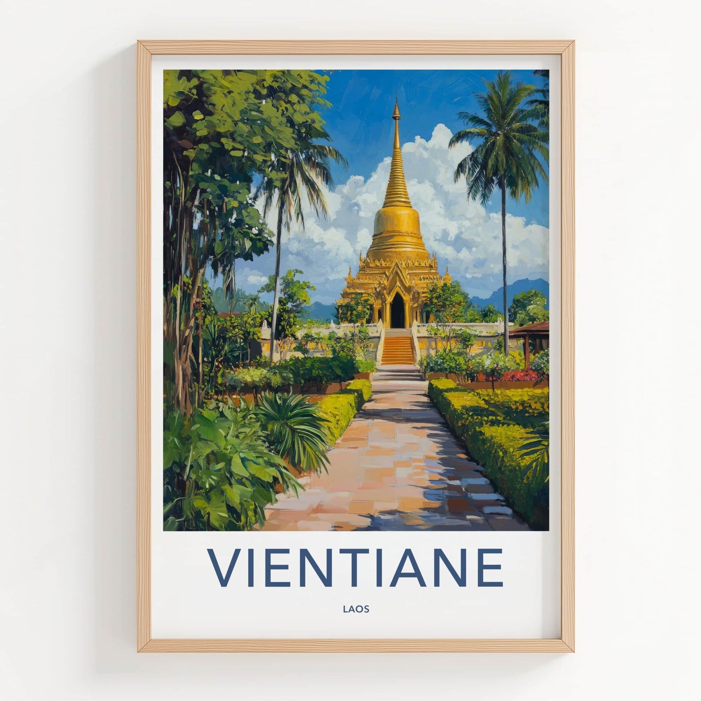 Vientiane Poster - Laos Travel Art - Golden Temple Gardens Home Decor