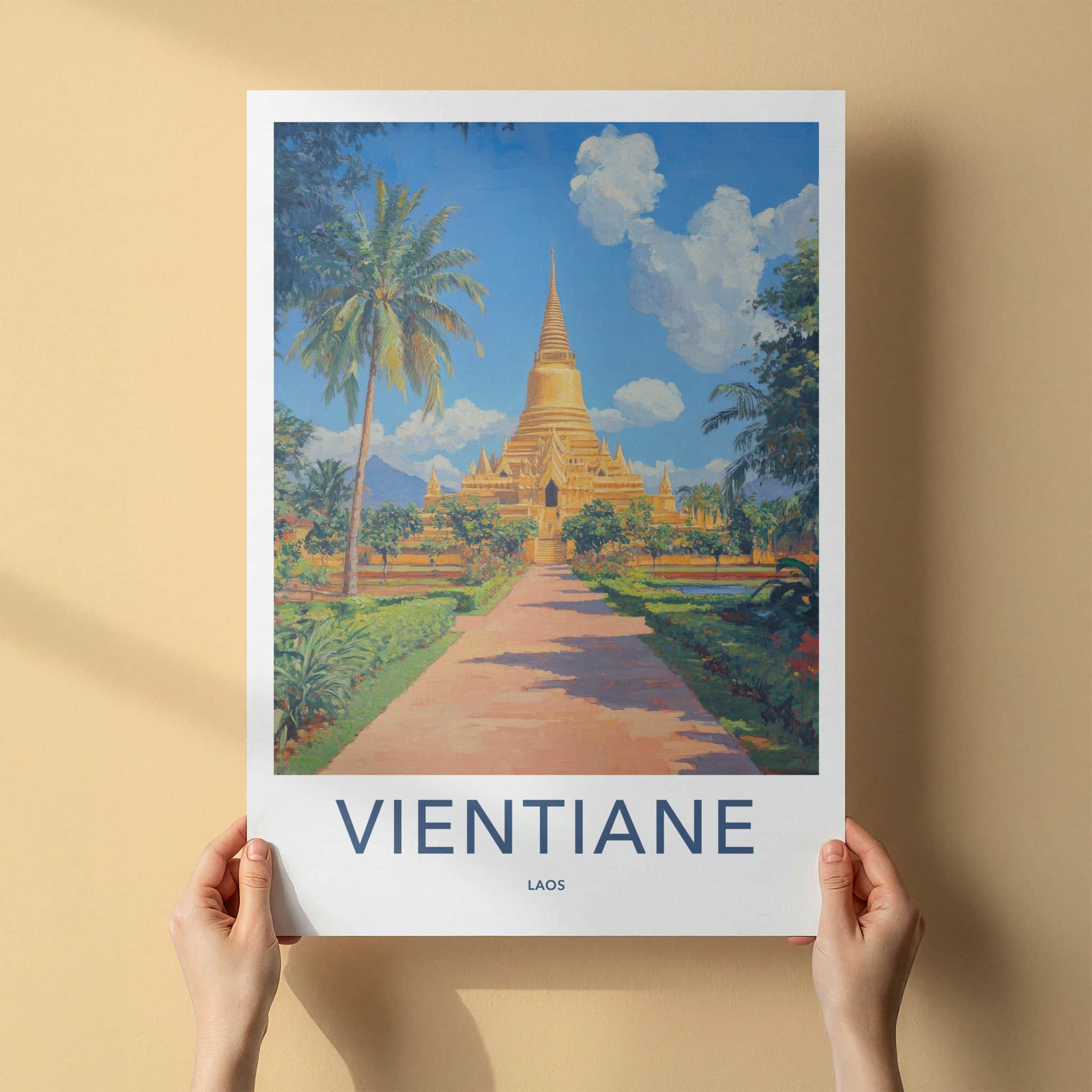 Vientiane Poster - Laos Travel Art - Grand Golden Stupa Home Decor