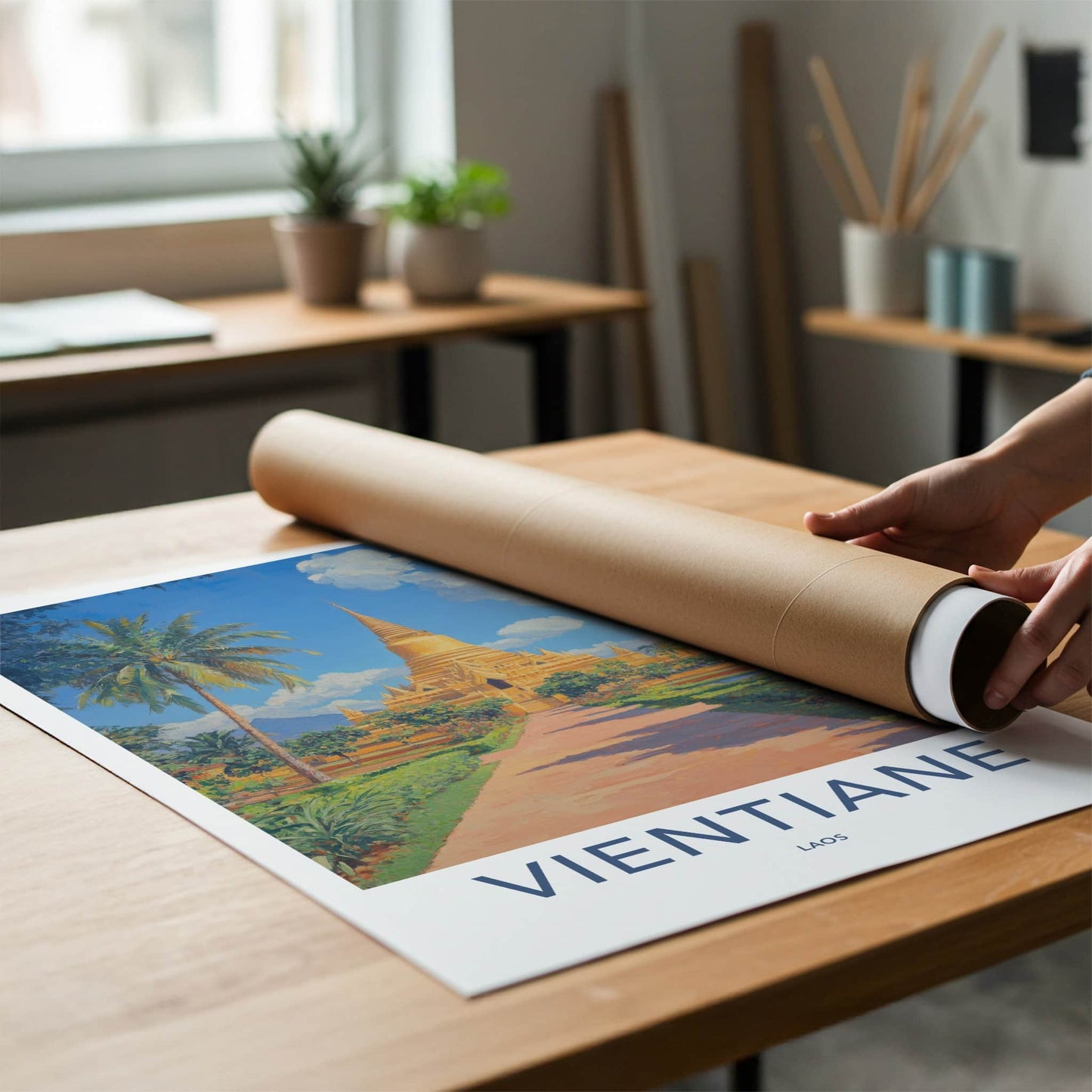 Vientiane Poster - Laos Travel Art - Grand Golden Stupa Home Decor