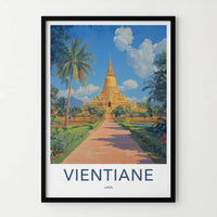 Vientiane Poster - Laos Travel Art - Grand Golden Stupa Home Decor