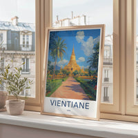 Vientiane Poster - Laos Travel Art - Grand Golden Stupa Home Decor