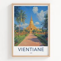 Vientiane Poster - Laos Travel Art - Grand Golden Stupa Home Decor