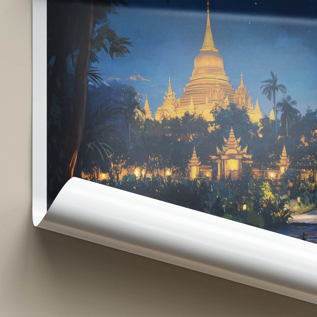 Vientiane Poster - Laos Travel Art - Lush Tropical Pagoda Wall Decor
