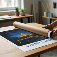 Vientiane Poster - Laos Travel Art - Lush Tropical Pagoda Wall Decor
