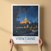 Vientiane Poster - Laos Travel Art - Lush Tropical Pagoda Wall Decor