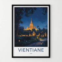 Vientiane Poster - Laos Travel Art - Lush Tropical Pagoda Wall Decor