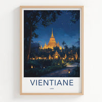 Vientiane Poster - Laos Travel Art - Lush Tropical Pagoda Wall Decor