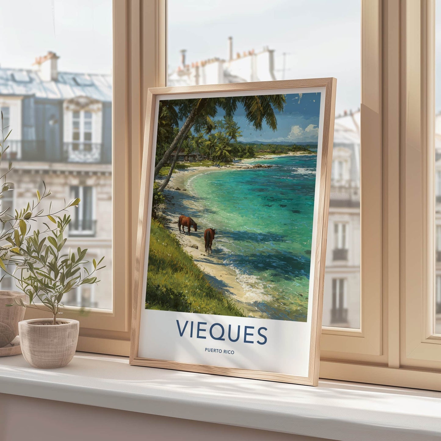 Vieques Poster - Puerto Rico Beach Ocean Horses Wall Art