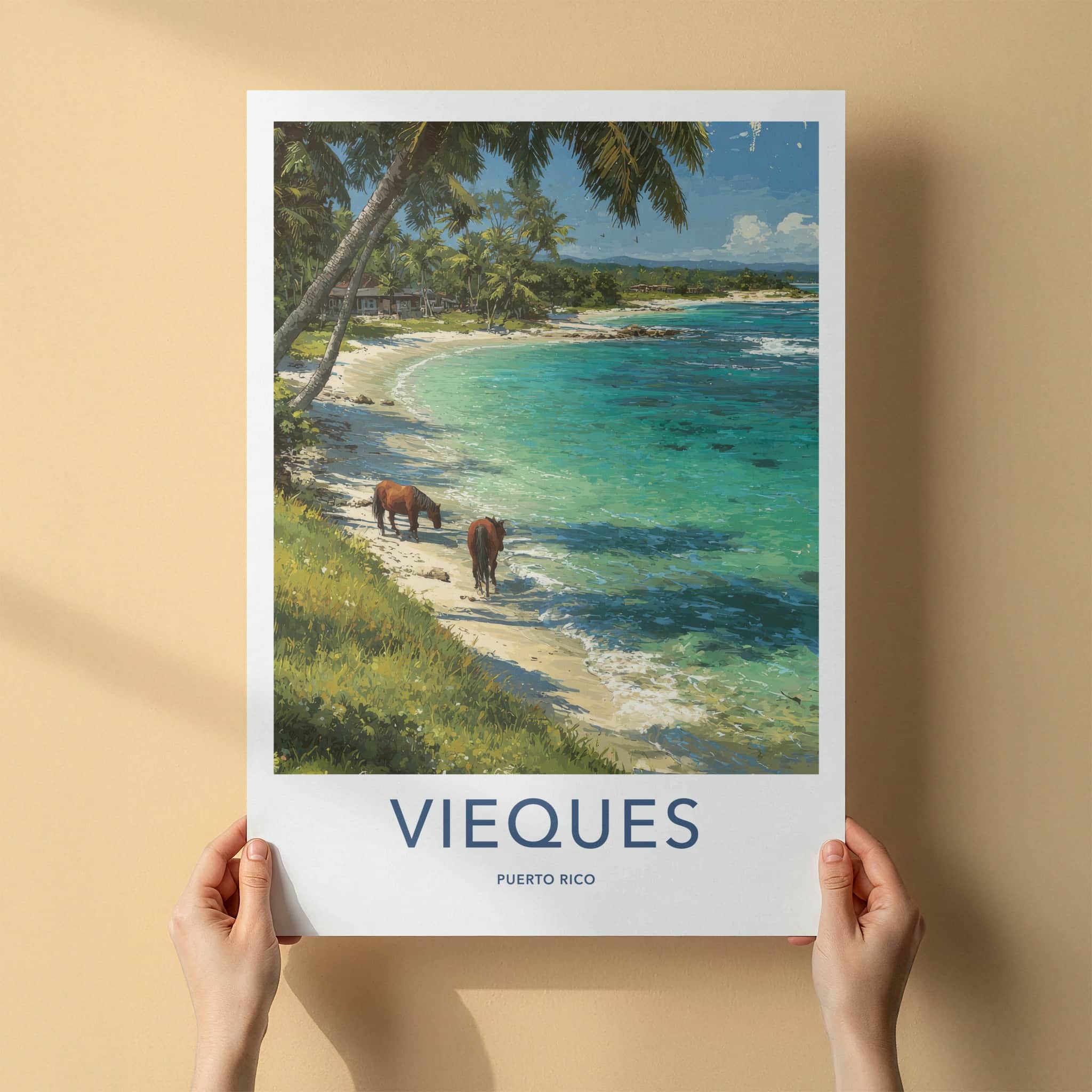 Vieques Poster - Puerto Rico Beach Ocean Horses Wall Art