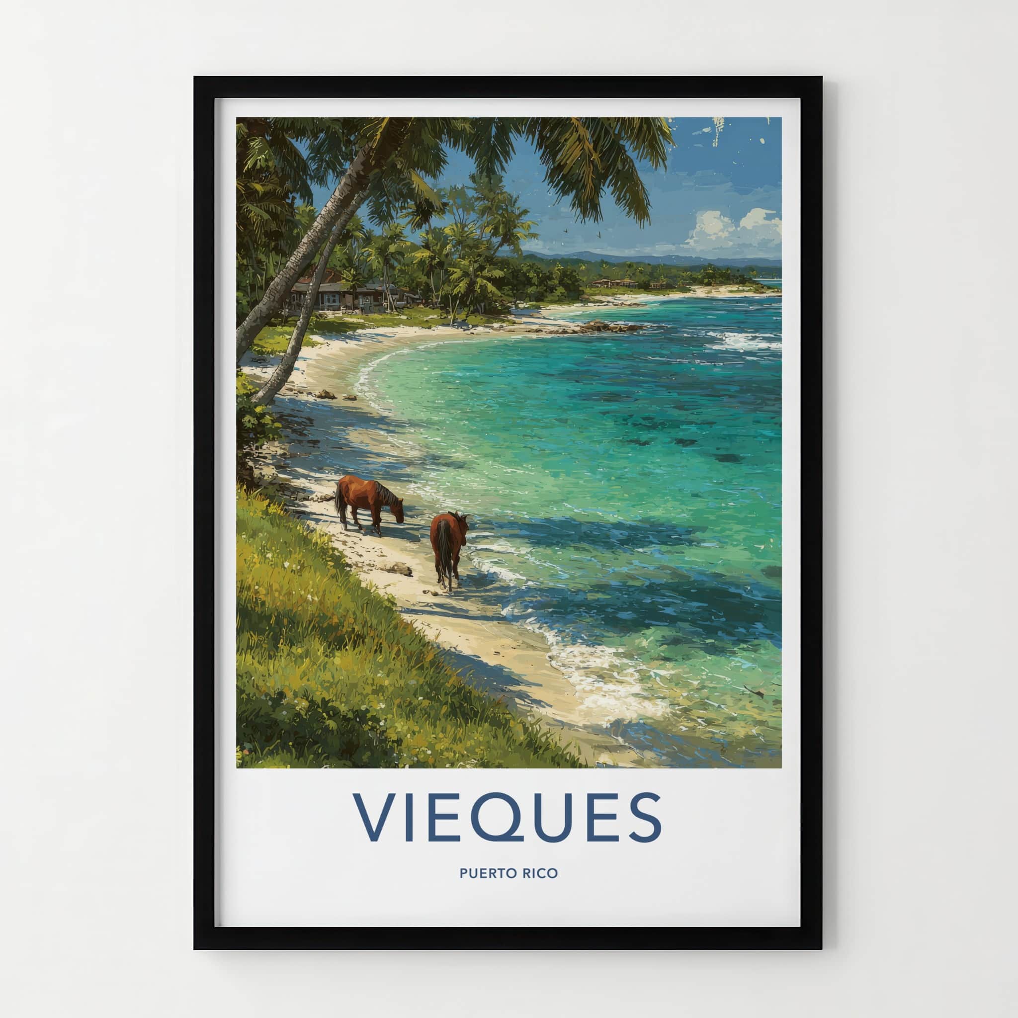 Vieques Poster - Puerto Rico Beach Ocean Horses Wall Art