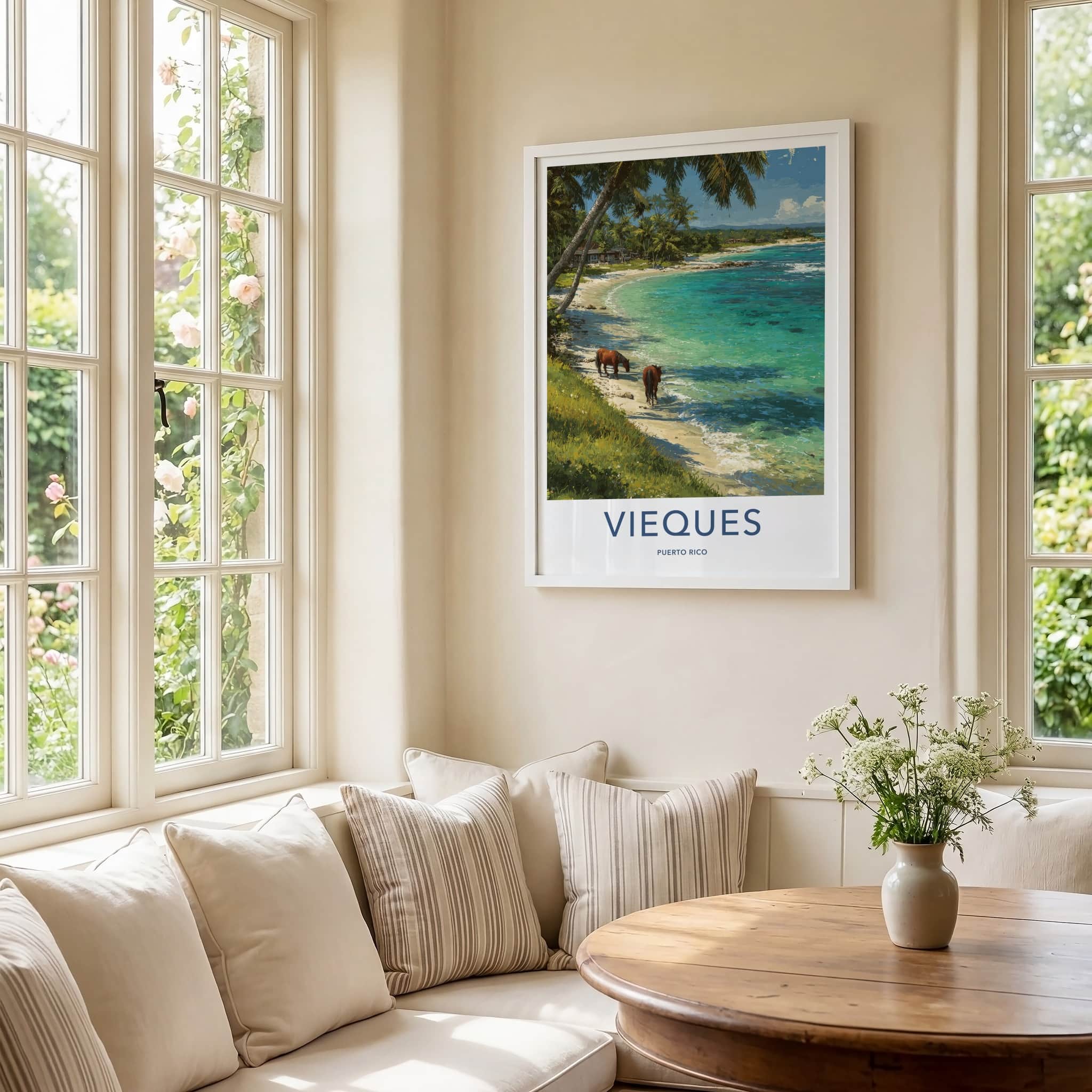 Vieques Poster - Puerto Rico Beach Ocean Horses Wall Art