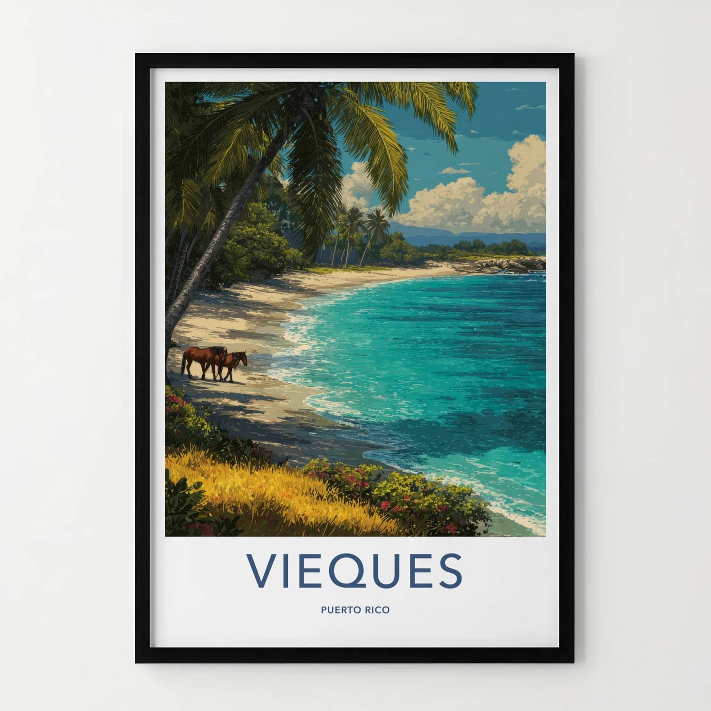Vieques Poster Puerto Rico Palm Beach Horses Lounge Decor