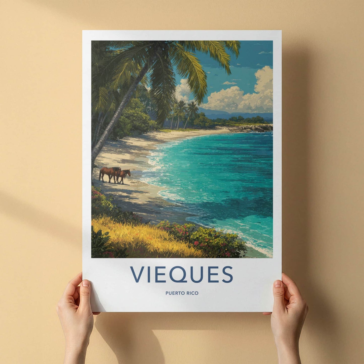 Vieques Poster Puerto Rico Palm Beach Horses Lounge Decor