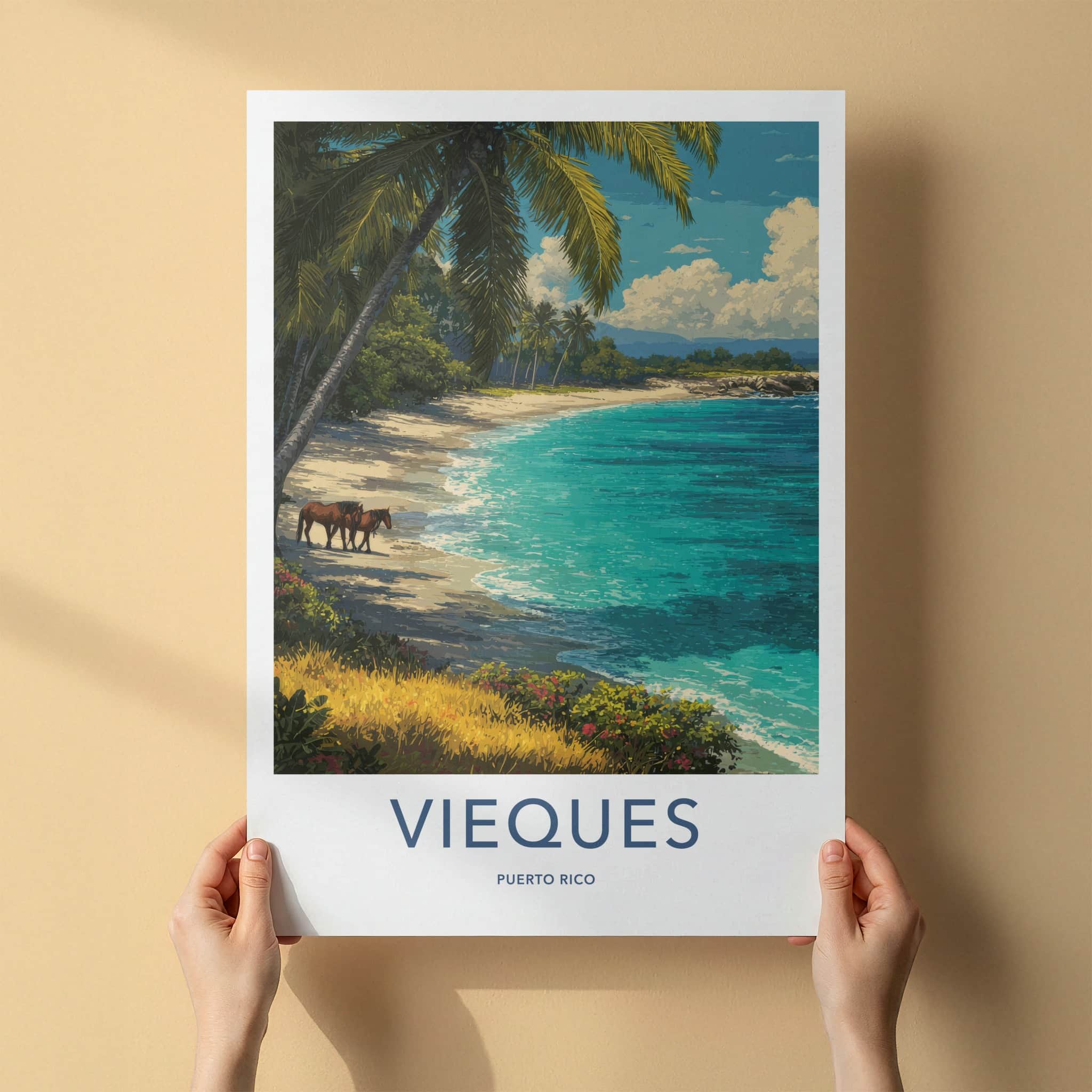 Vieques Poster Puerto Rico Palm Beach Horses Lounge Decor