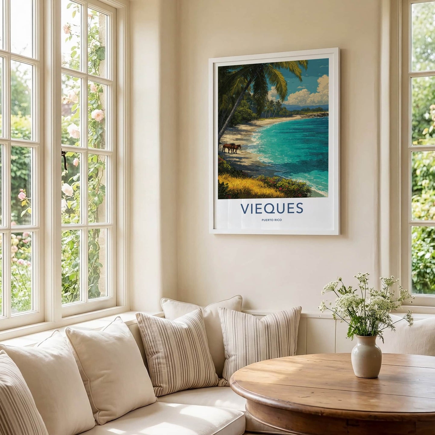 Vieques Poster Puerto Rico Palm Beach Horses Lounge Decor