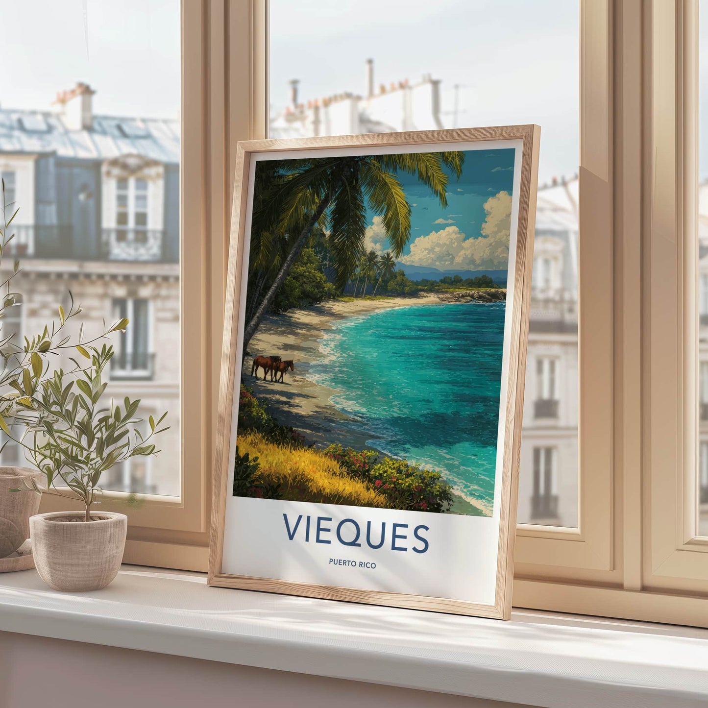 Vieques Poster Puerto Rico Palm Beach Horses Lounge Decor