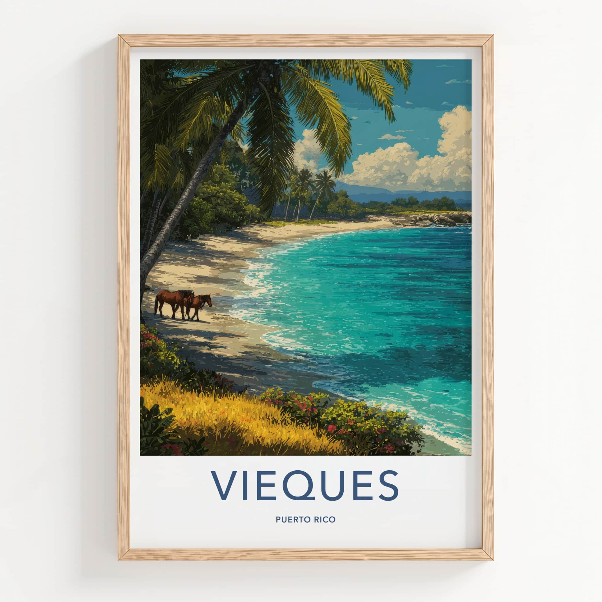 Vieques Poster Puerto Rico Palm Beach Horses Lounge Decor