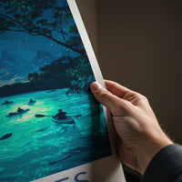 Vieques Poster - Puerto Rico Travel Art - Bioluminescent Bay Kayakers Gallery Art