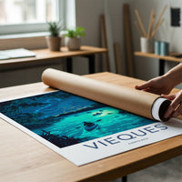 Vieques Poster - Puerto Rico Travel Art - Bioluminescent Bay Kayakers Gallery Art