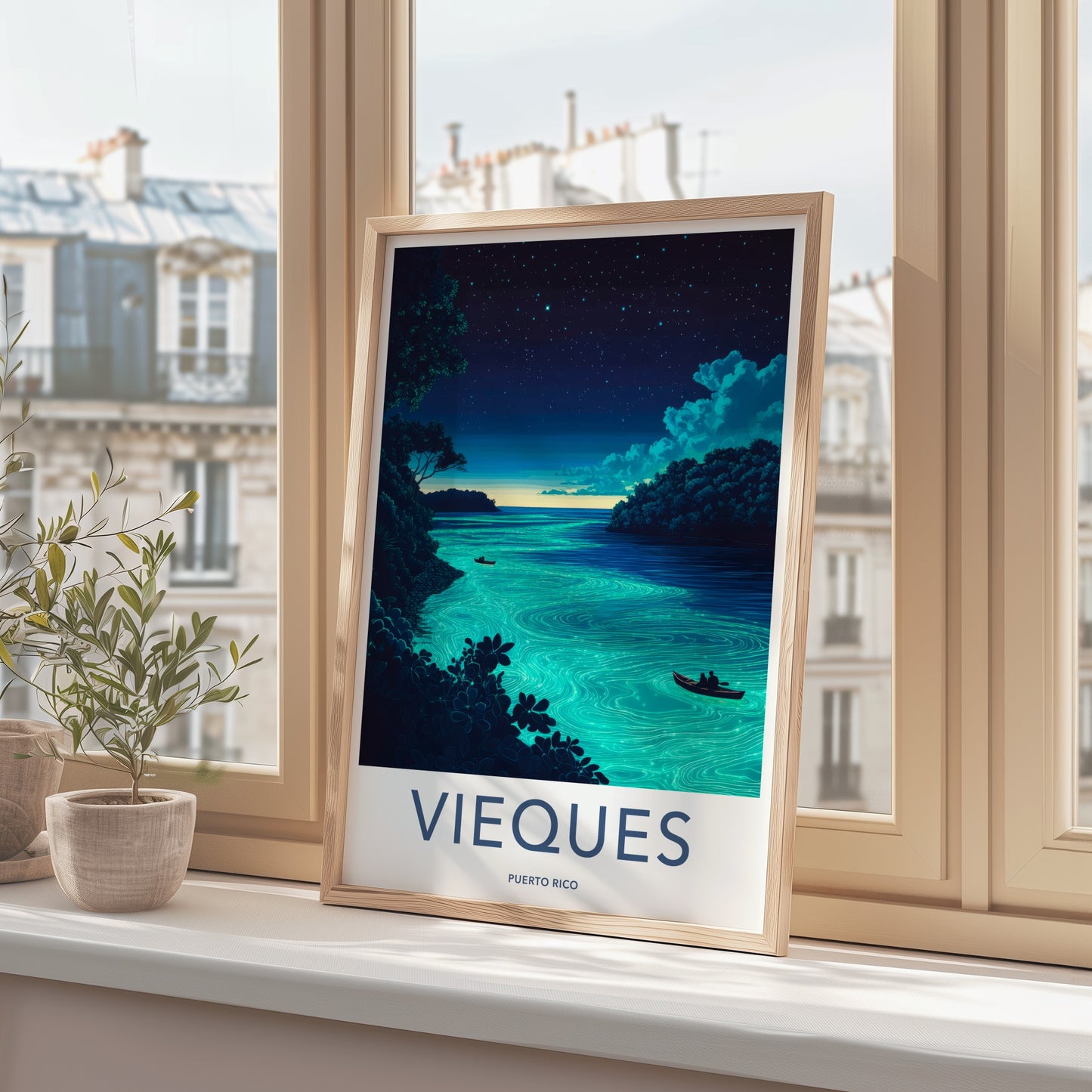 Vieques Poster - Puerto Rico Travel Art - Bioluminescent Bay Night Home Decor