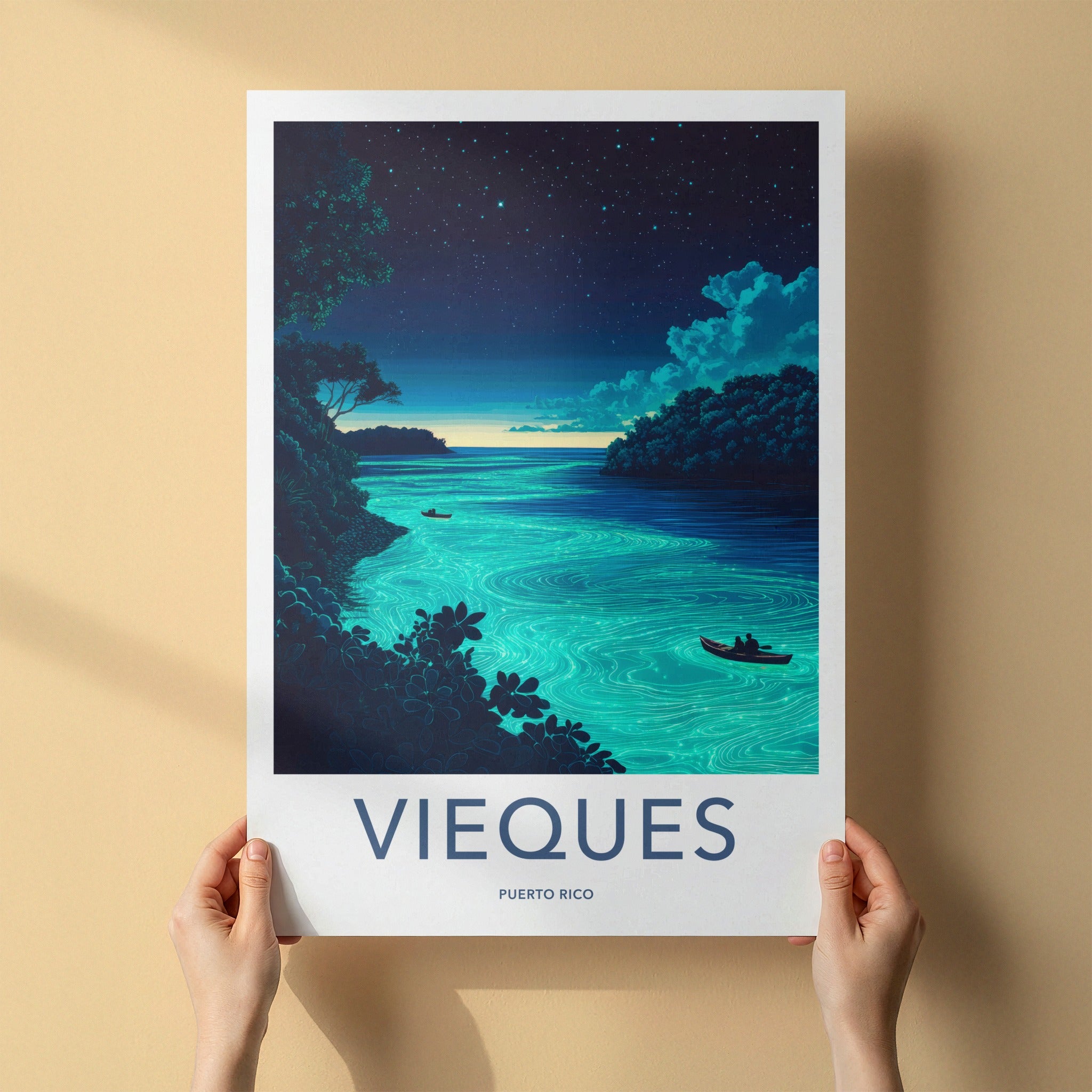 Vieques Poster - Puerto Rico Travel Art - Bioluminescent Bay Night Home Decor
