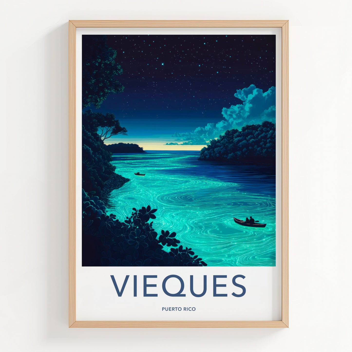Vieques Poster - Puerto Rico Travel Art - Bioluminescent Bay Night Home Decor