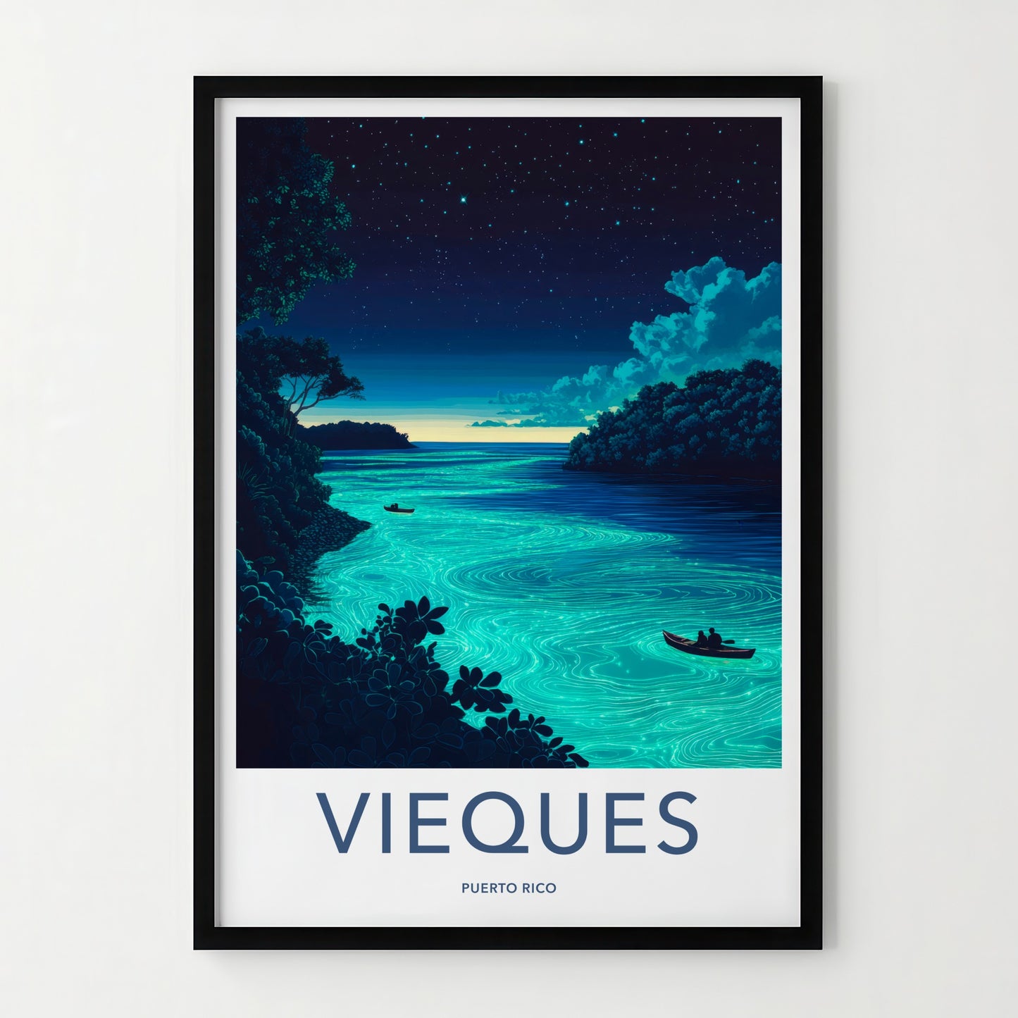 Vieques Poster - Puerto Rico Travel Art - Bioluminescent Bay Night Home Decor